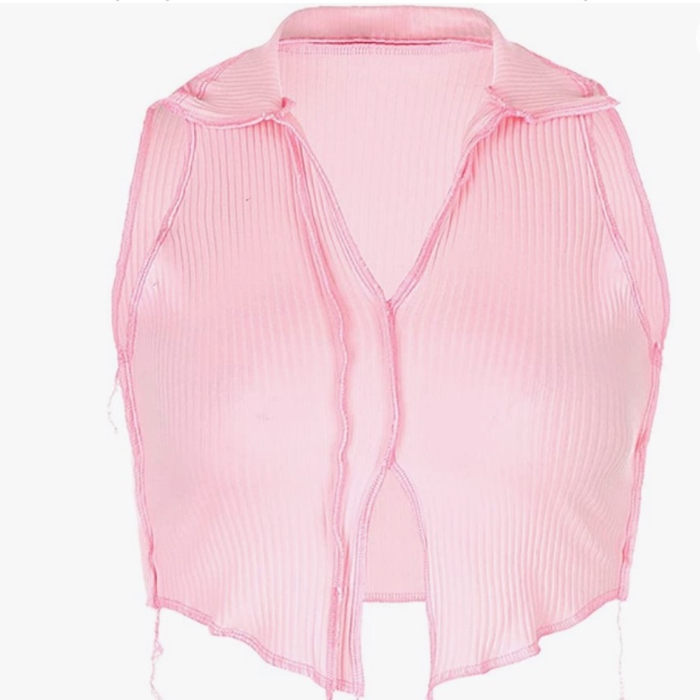 Ribbed stitched pink crop top